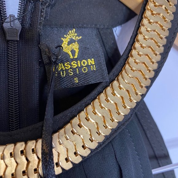 PASSION FUSION Black Maxi Dress Gold Trim - Picture 7 of 12